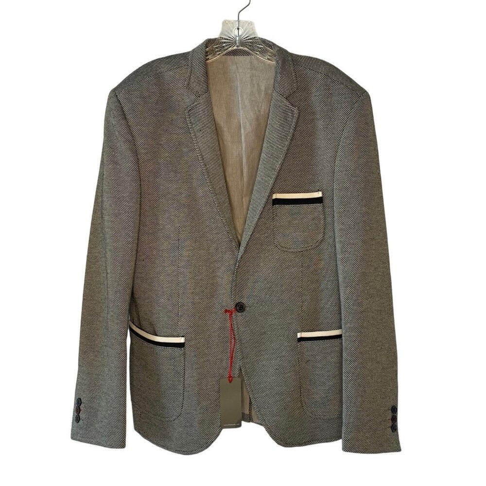 FELIX HARDY Navy + White Woven Slim-Fit Single-Breasted Suit Jacket NWT Size 2XL
